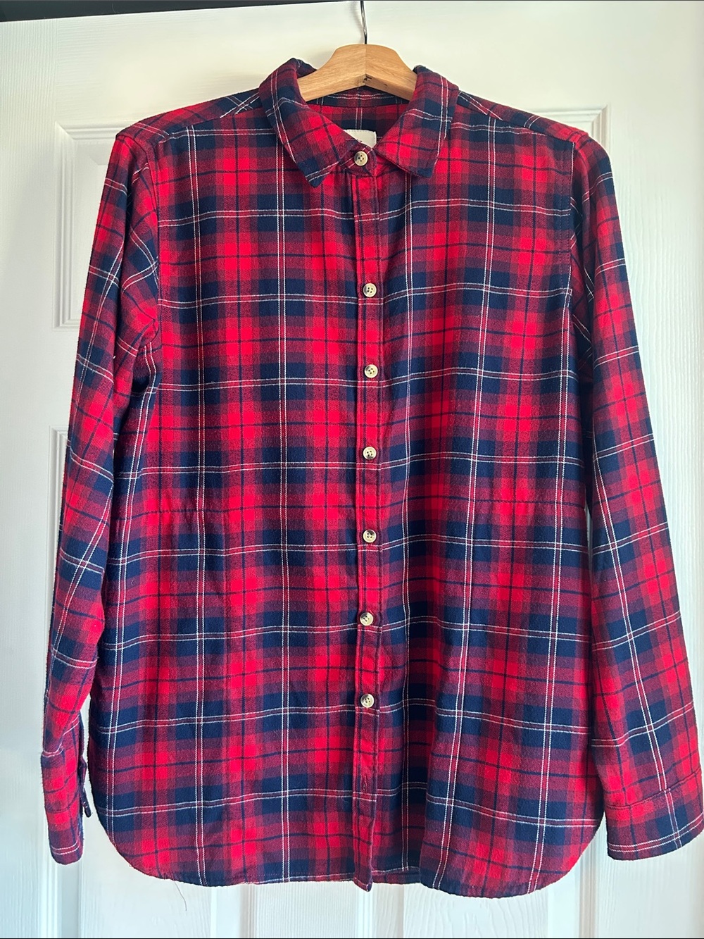JACHS Girlfriend Red and Navy Plaid Button-Down Shirt with pockets!